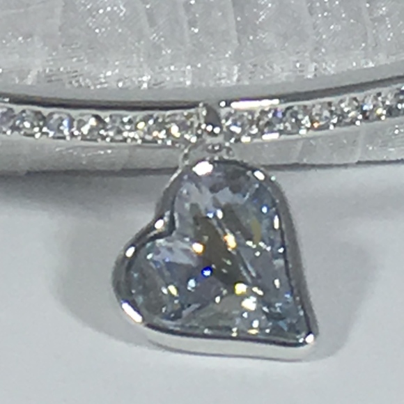 Swarovski Blue Crystal Silver Heart Charm Bangle - Picture 3 of 7
